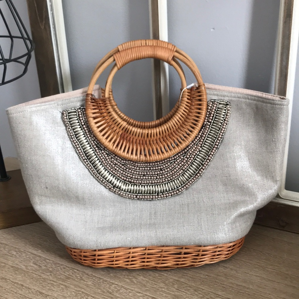 NWT Straw and linen satchel bag!